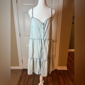 Gap Womens Size M Button Front Tiered Dress Light Wash NWOT